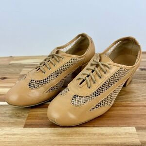 Very Fine‎ Shoe Tan Leather Lace Up Ballroom Dance Shoes Womens Size 5